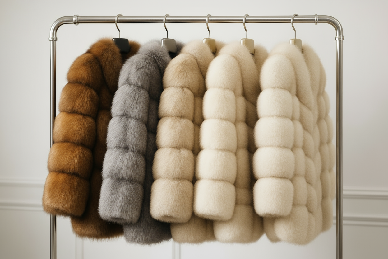 Fourrures de renard sur portant luxueux